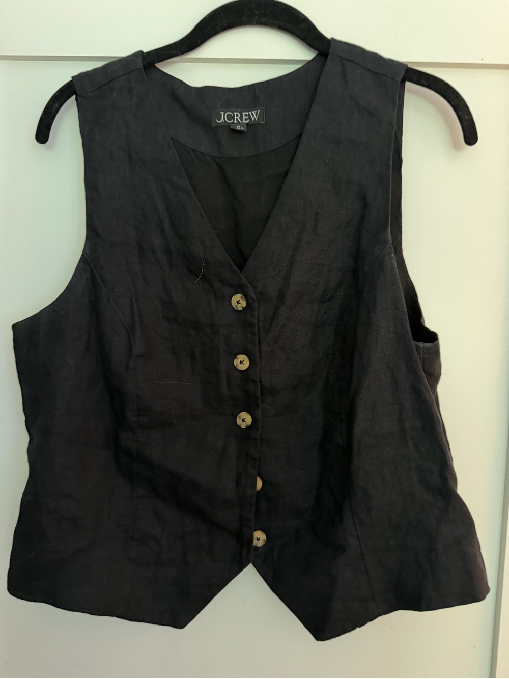 J. Crew Black Linen Button-Front Women's Vest